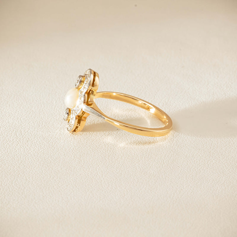 Vintage 14ct Yellow Gold Pearl & Diamond Art Deco Ring - Ring - Walker & Hall