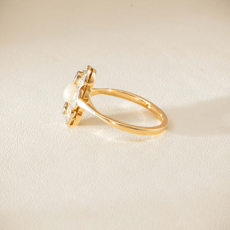 Vintage 14ct Yellow Gold Pearl & Diamond Art Deco Ring - Ring - Walker & Hall