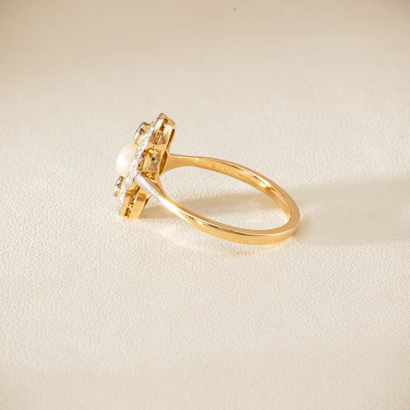 Vintage 14ct Yellow Gold Pearl & Diamond Art Deco Ring - Ring - Walker & Hall