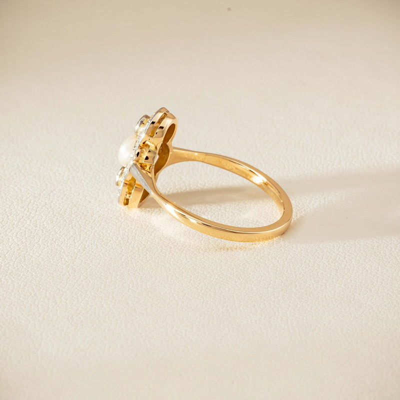 Vintage 14ct Yellow Gold Pearl & Diamond Art Deco Ring - Ring - Walker & Hall