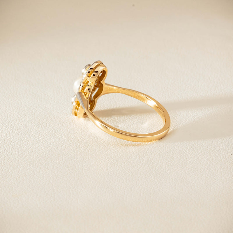 Vintage 14ct Yellow Gold Pearl & Diamond Art Deco Ring - Ring - Walker & Hall