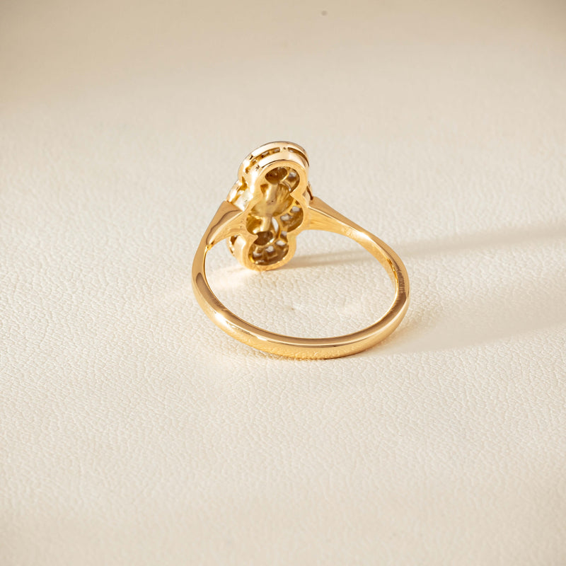 Vintage 14ct Yellow Gold Pearl & Diamond Art Deco Ring - Ring - Walker & Hall