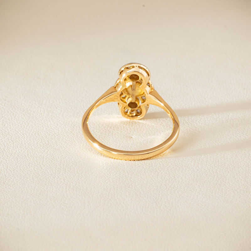 Vintage 14ct Yellow Gold Pearl & Diamond Art Deco Ring - Ring - Walker & Hall