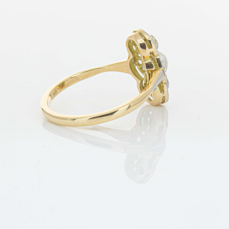 Vintage 14ct Yellow Gold Pearl & Diamond Ring - Ring - Walker & Hall
