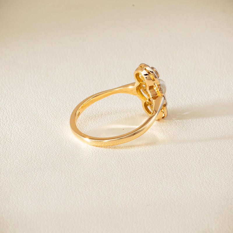 Vintage 14ct Yellow Gold Pearl & Diamond Art Deco Ring - Ring - Walker & Hall