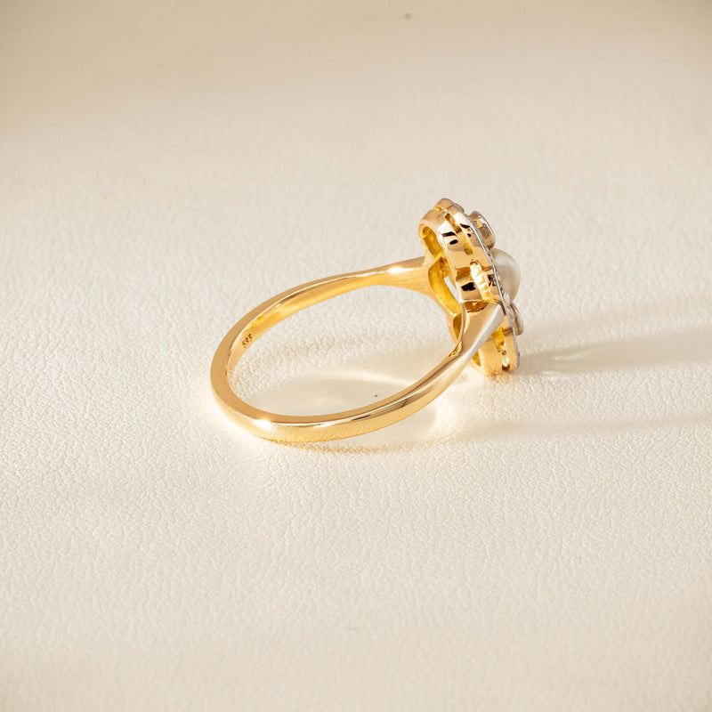 Vintage 14ct Yellow Gold Pearl & Diamond Art Deco Ring - Ring - Walker & Hall