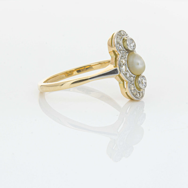 Vintage 14ct Yellow Gold Pearl & Diamond Ring - Ring - Walker & Hall