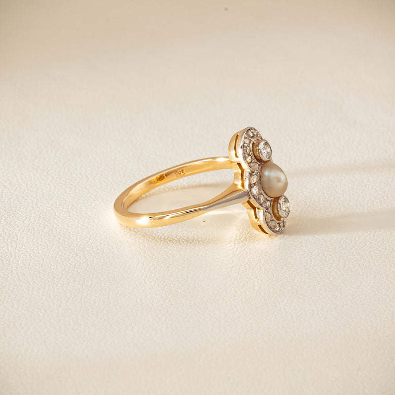 Vintage 14ct Yellow Gold Pearl & Diamond Art Deco Ring - Ring - Walker & Hall