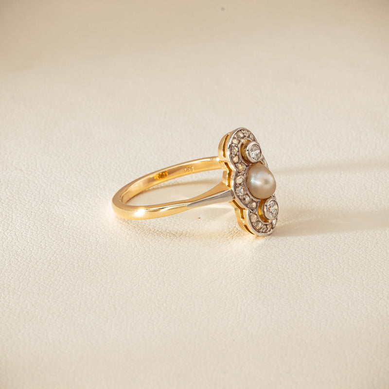 Vintage 14ct Yellow Gold Pearl & Diamond Art Deco Ring - Ring - Walker & Hall