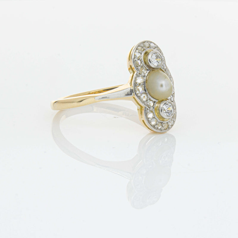 Vintage 14ct Yellow Gold Pearl & Diamond Ring - Ring - Walker & Hall