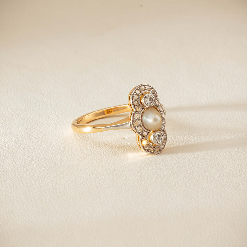 Vintage 14ct Yellow Gold Pearl & Diamond Art Deco Ring - Ring - Walker & Hall