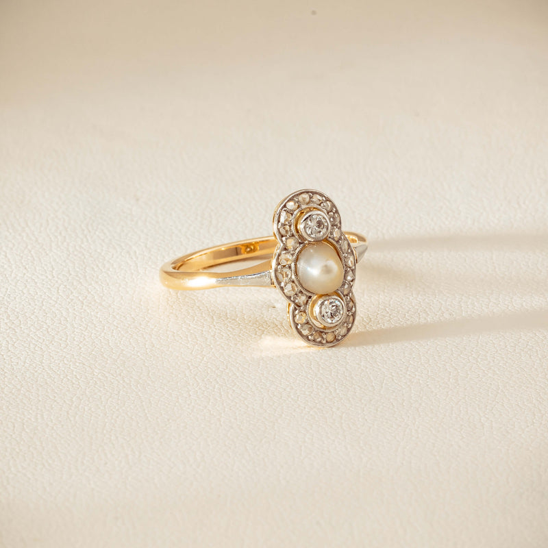 Vintage 14ct Yellow Gold Pearl & Diamond Art Deco Ring - Ring - Walker & Hall