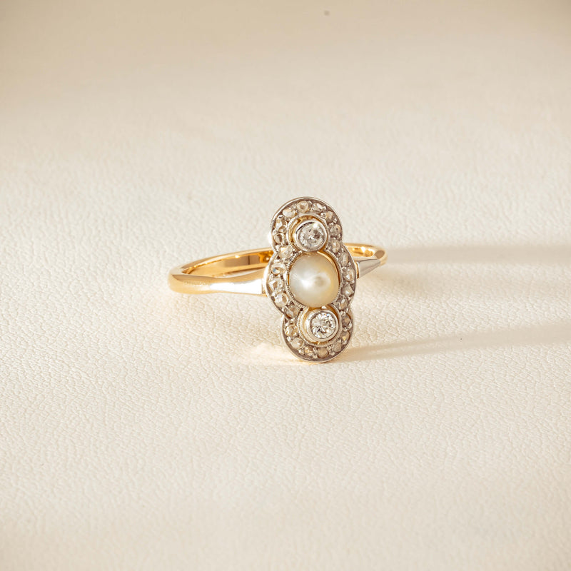Vintage 14ct Yellow Gold Pearl & Diamond Art Deco Ring - Ring - Walker & Hall