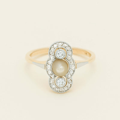 Vintage 14ct Yellow Gold Pearl & Diamond Art Deco Ring - Ring - Walker & Hall