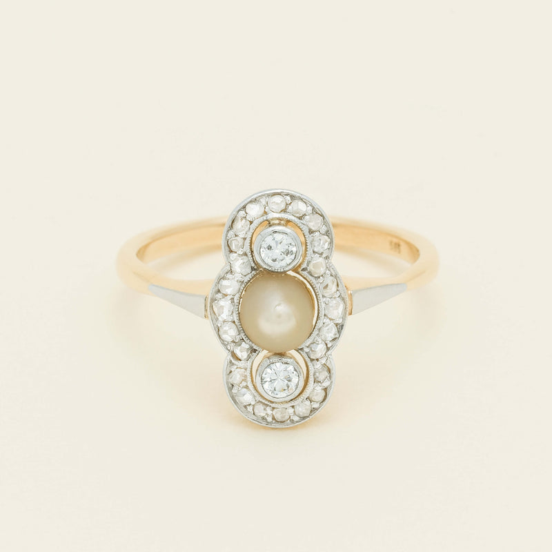 Vintage 14ct Yellow Gold Pearl & Diamond Art Deco Ring - Ring - Walker & Hall