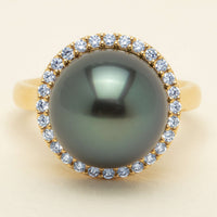 18ct Yellow Gold 12.8mm Tahitian Pearl Diamond Callisto Ring - Ring - Walker & Hall