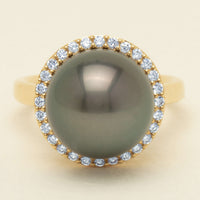 18ct Yellow Gold 12.8mm Tahitian Black Pearl Diamond Callisto Ring - Ring - Walker & Hall