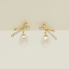 9ct Yellow Gold Freshwater Pearl Diamond Bow Earrings - Earrings - Walker & Hall
