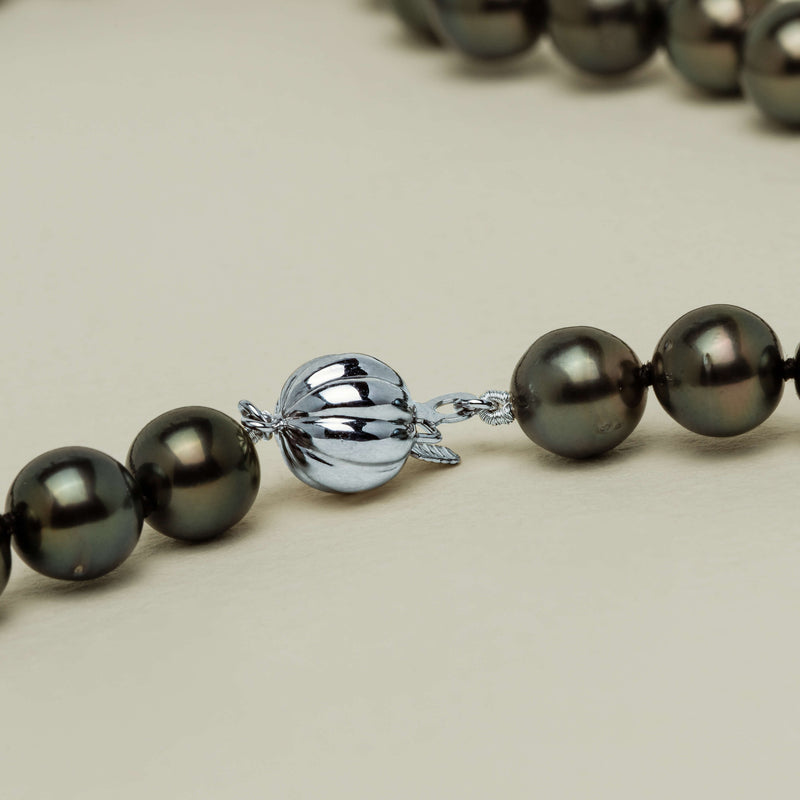 9ct White Gold 8-10.4mm Black Pearl Strand 44cm - Necklace - Walker & Hall