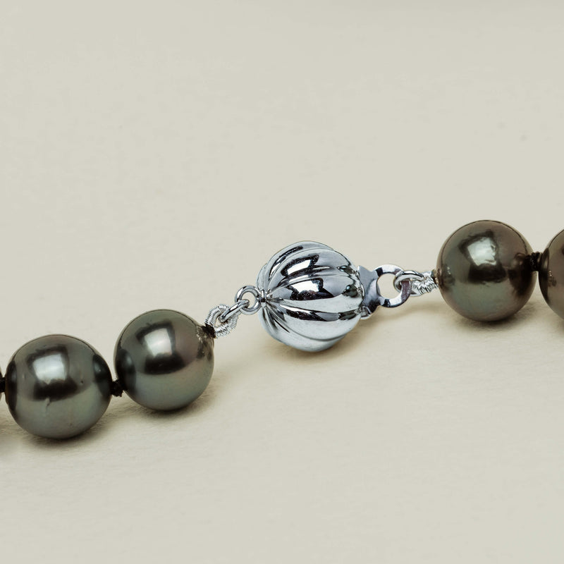 9ct White Gold 8-10mm Black Pearl Strand 44cm - Necklace - Walker & Hall