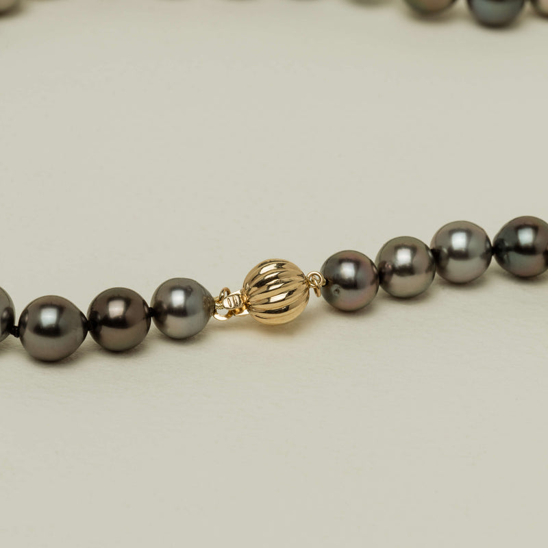 9ct Yellow Gold 8-10.4mm Black Pearl Strand 44cm - Necklace - Walker & Hall
