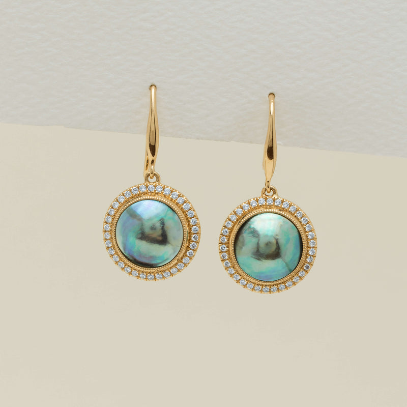 18ct Yellow Gold 9mm Paua Pearl Daisy Earrings - Earrings - Walker & Hall
