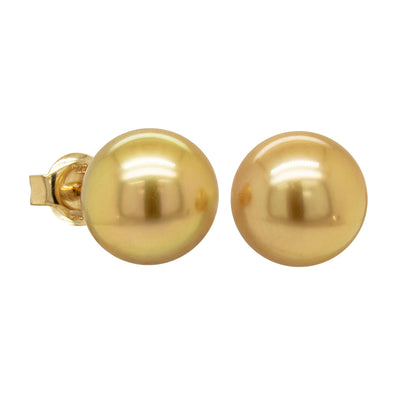 9ct Yellow Gold 10mm Golden Pearl Stud Earrings - Earrings - Walker & Hall