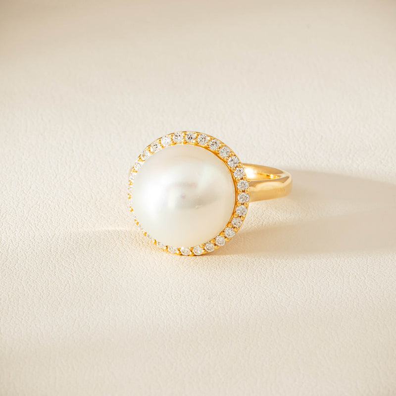 18ct Yellow Gold 12.8mm South Sea Pearl & Diamond Callisto Ring - Ring - Walker & Hall