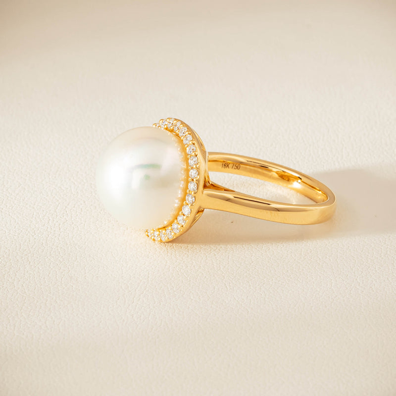 18ct Yellow Gold 12.8mm South Sea Pearl & Diamond Callisto Ring - Ring - Walker & Hall