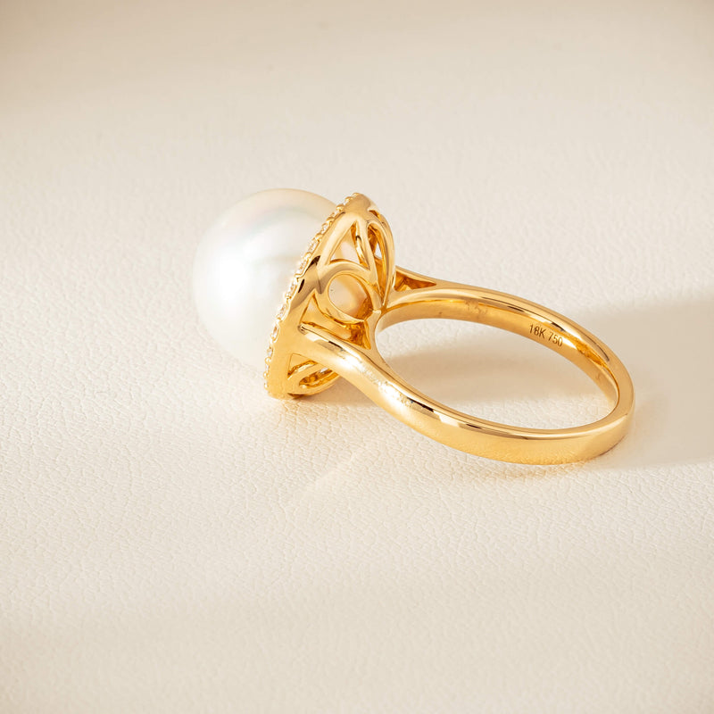 18ct Yellow Gold 12.8mm South Sea Pearl & Diamond Callisto Ring - Ring - Walker & Hall