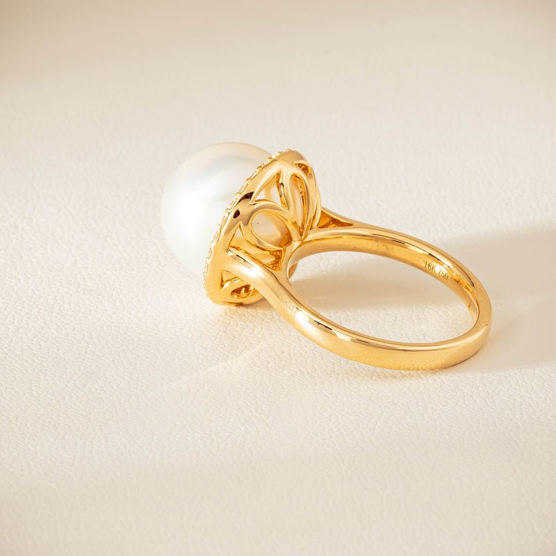 18ct Yellow Gold 12.8mm South Sea Pearl & Diamond Callisto Ring - Ring - Walker & Hall