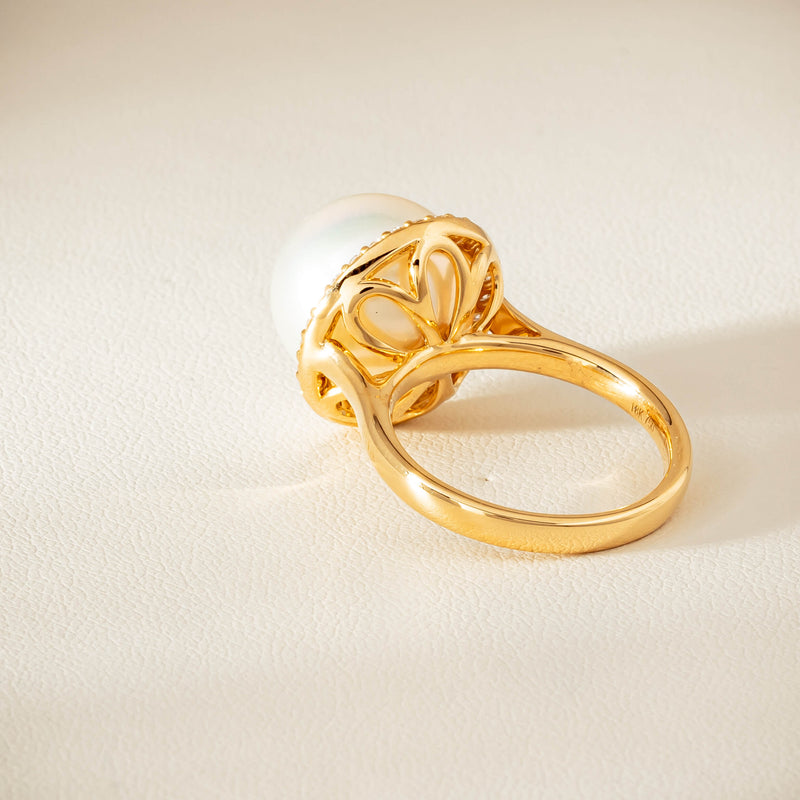 18ct Yellow Gold 12.8mm South Sea Pearl & Diamond Callisto Ring - Ring - Walker & Hall