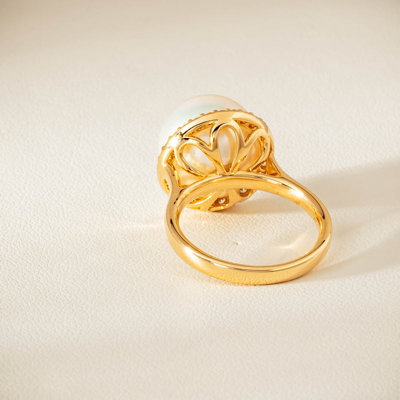 18ct Yellow Gold 12.8mm South Sea Pearl & Diamond Callisto Ring - Ring - Walker & Hall
