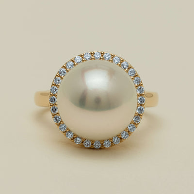 18ct Yellow Gold 12.8mm South Sea Pearl & Diamond Callisto Ring - Ring - Walker & Hall