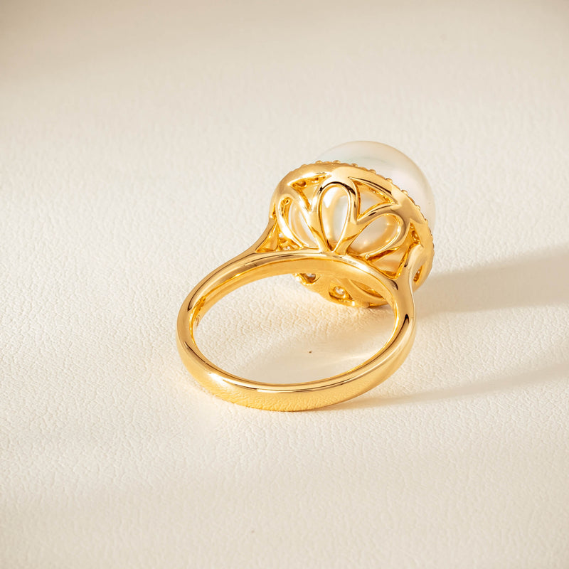 18ct Yellow Gold 12.8mm South Sea Pearl & Diamond Callisto Ring - Ring - Walker & Hall