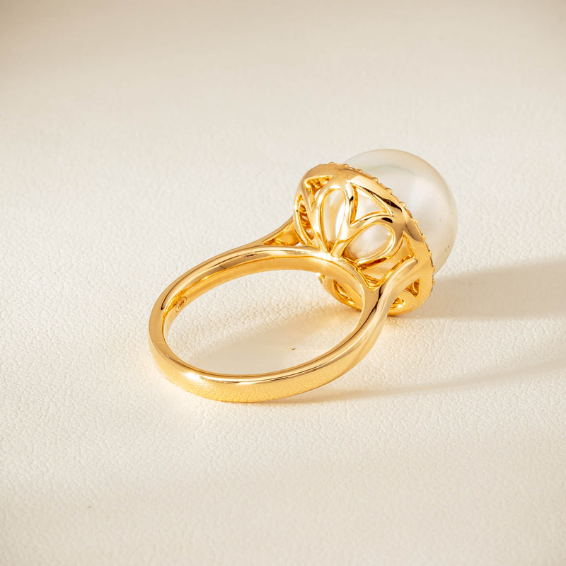 18ct Yellow Gold 12.8mm South Sea Pearl & Diamond Callisto Ring - Ring - Walker & Hall
