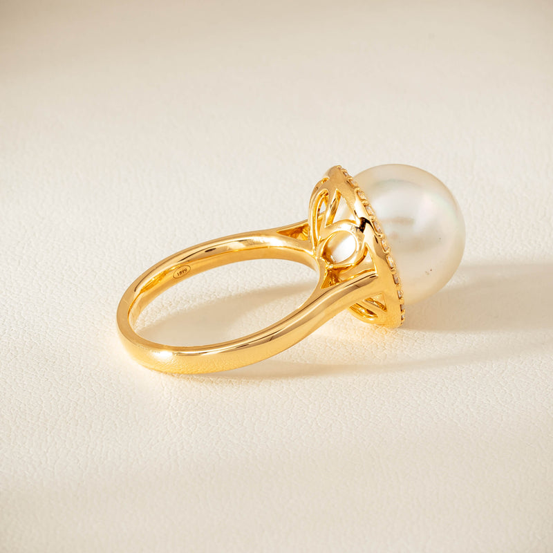 18ct Yellow Gold 12.8mm South Sea Pearl & Diamond Callisto Ring - Ring - Walker & Hall