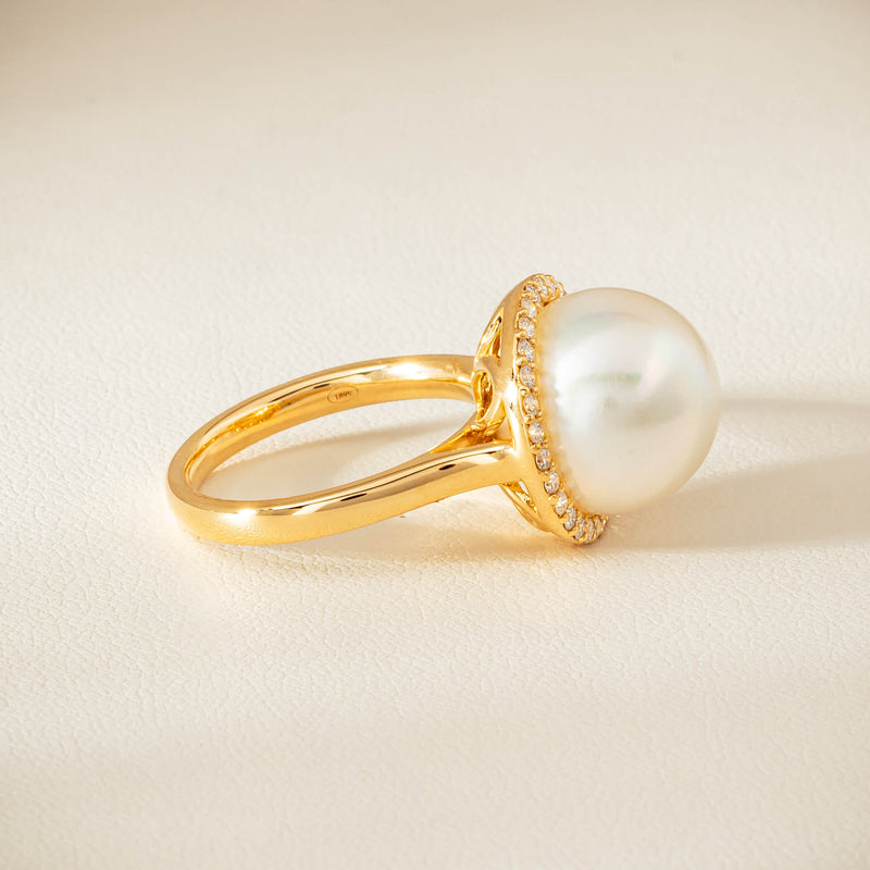 18ct Yellow Gold 12.8mm South Sea Pearl & Diamond Callisto Ring - Ring - Walker & Hall