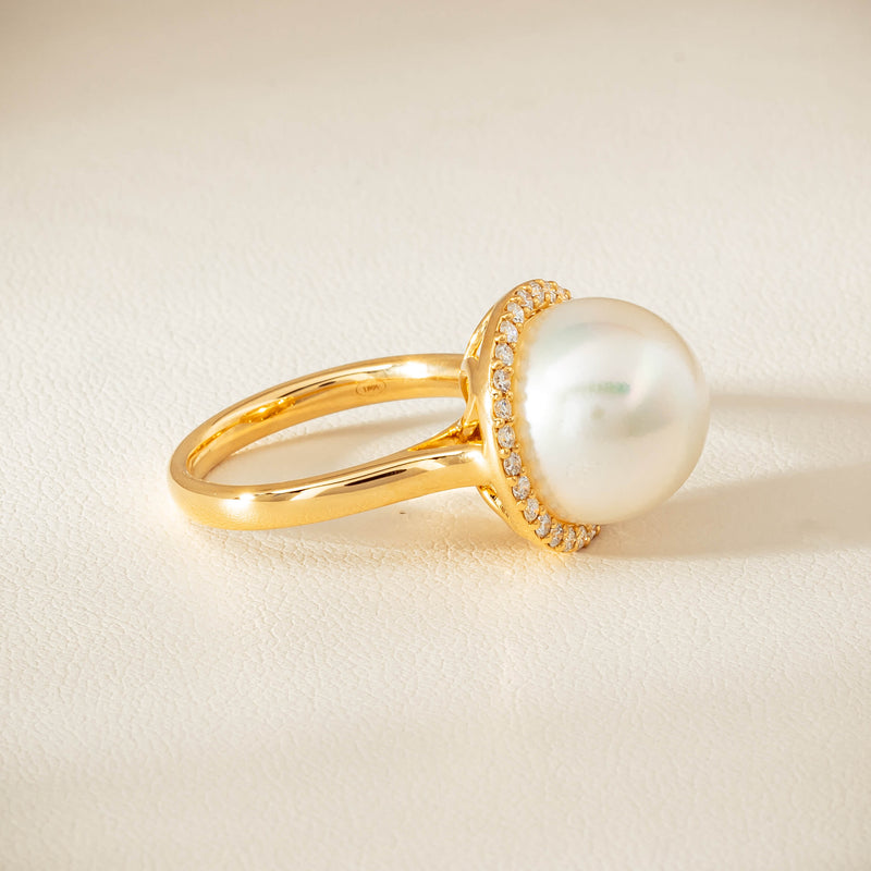 18ct Yellow Gold 12.8mm South Sea Pearl & Diamond Callisto Ring - Ring - Walker & Hall