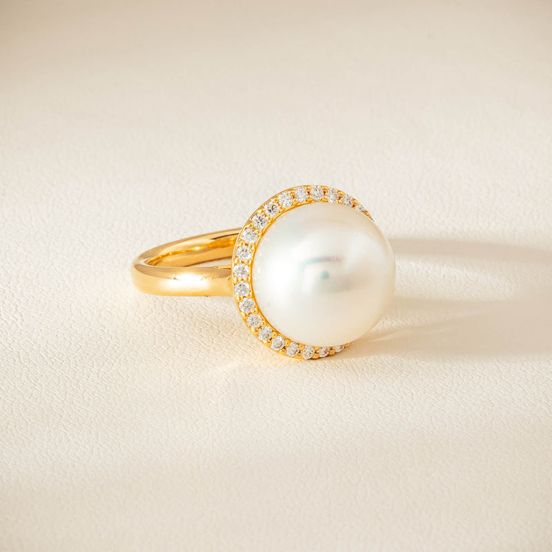 18ct Yellow Gold 12.8mm South Sea Pearl & Diamond Callisto Ring - Ring - Walker & Hall