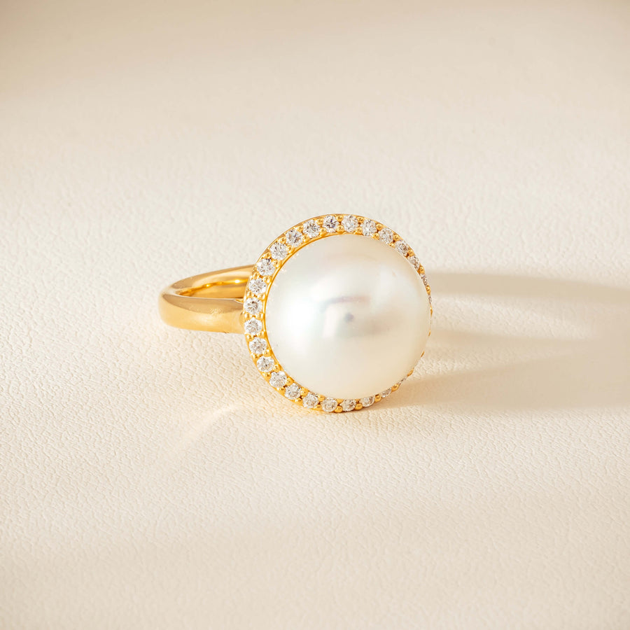 18ct Yellow Gold 12.8mm South Sea Pearl & Diamond Callisto Ring - Ring - Walker & Hall