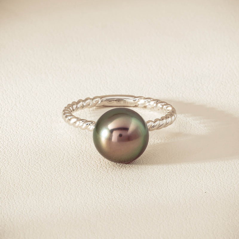 18ct White Gold 10mm Black Pearl Twine Ring - Ring - Walker & Hall