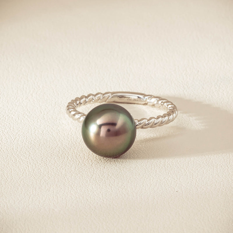 18ct White Gold 10mm Black Pearl Twine Ring - Ring - Walker & Hall