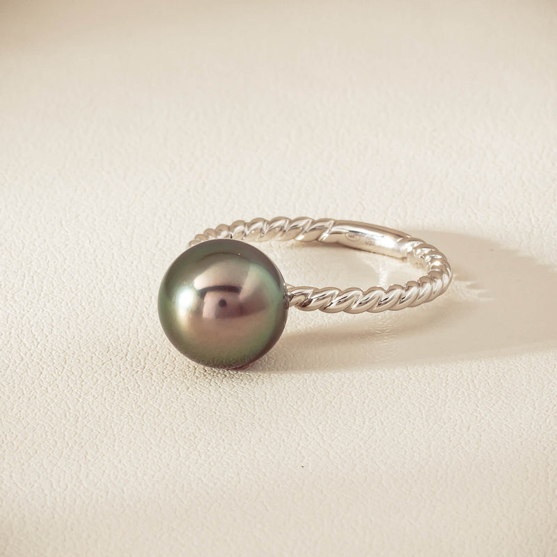 18ct White Gold 10mm Black Pearl Twine Ring - Ring - Walker & Hall