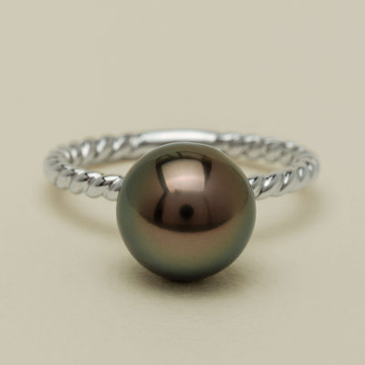 18ct White Gold 10mm Black Pearl Twine Ring - Ring - Walker & Hall