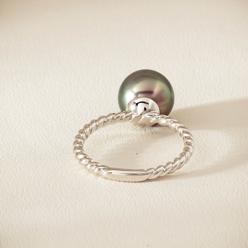 18ct White Gold 10mm Black Pearl Twine Ring - Ring - Walker & Hall