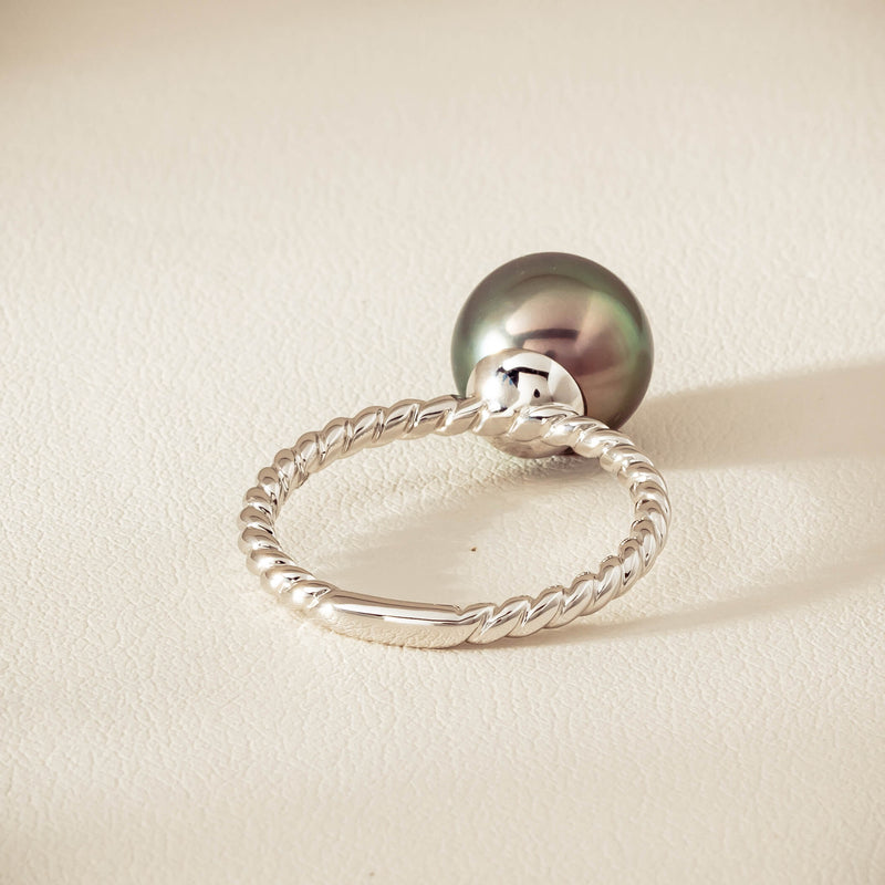 18ct White Gold 10mm Black Pearl Twine Ring - Ring - Walker & Hall
