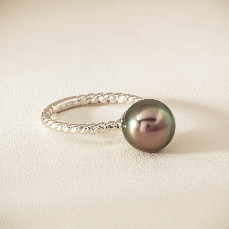 18ct White Gold 10mm Black Pearl Twine Ring - Ring - Walker & Hall
