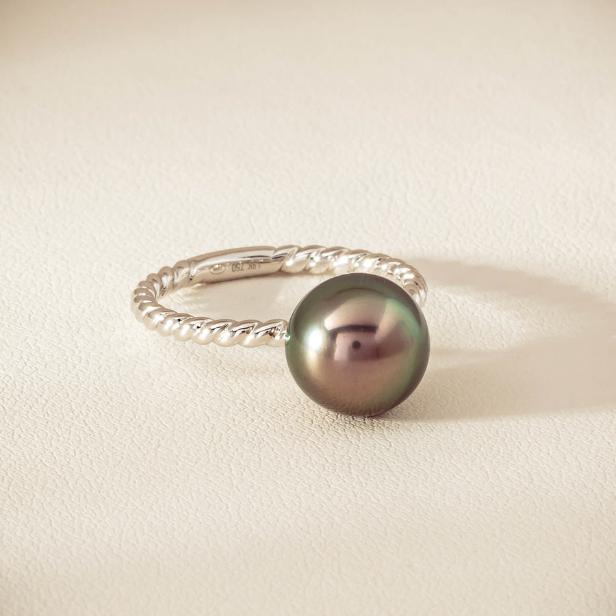 18ct White Gold 10mm Black Pearl Twine Ring - Ring - Walker & Hall