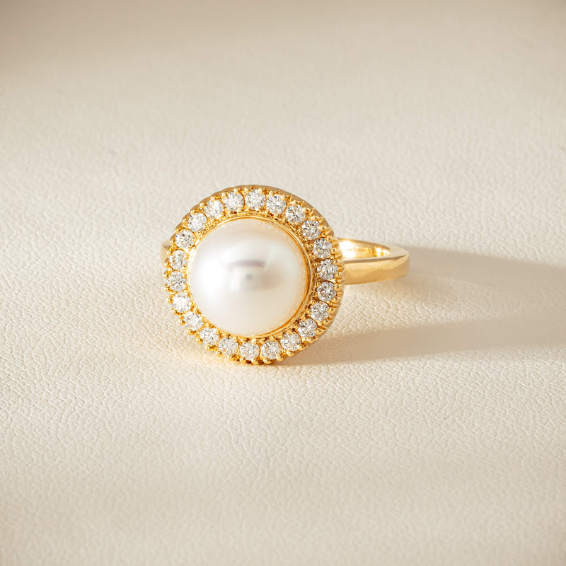 18ct Yellow Gold 9mm South Sea Pearl & Diamond Daisy Ring - Ring - Walker & Hall